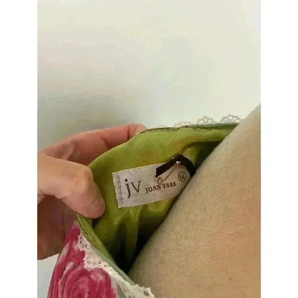 Joan Vass NWT Nightgown Green Pink Floral Buttons Pockets Long Lace M MSRP $58 - Picture 9 of 14